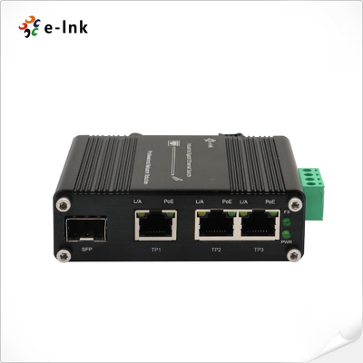 मिनी इंडस्ट्रियल 3-पोर्ट 10/100/1000T 802.3at PoE + 1-पोर्ट 100/1000X SFP ईथरनेट स्विच, 12~48VDC इनपुट और वोल्टेज बूस्टर के साथ