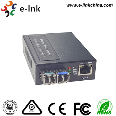 1x10/100BASE-T से 2x100BASE-X SFP मीडिया कनवर्टर, बिल्ट-इन पावर सप्लाई के साथ
