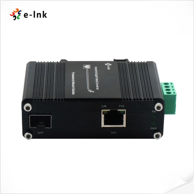 मिनी इंडस्ट्रियल 1-पोर्ट 100/1000X SFP से 1-पोर्ट 10/100/1000T 60W PoE++ मीडिया कन्वर्टर