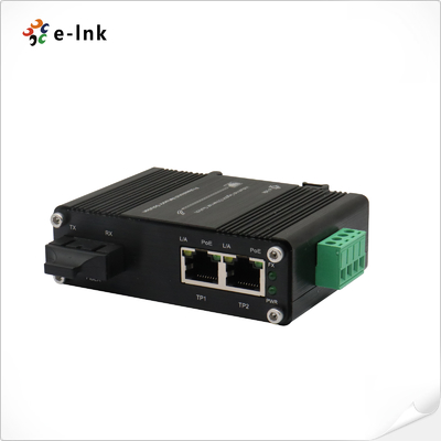 मिनी इंडस्ट्रियल 1-पोर्ट 1000X से 2-पोर्ट 10/100/1000बेज-टी 60W PoE++ मीडिया कन्वर्टर