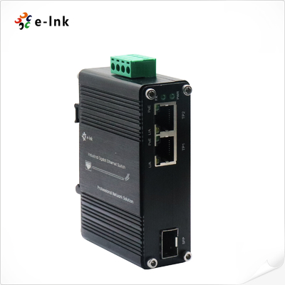 मिनी इंडस्ट्रियल 1-पोर्ट 100/1000X SFP से 2-पोर्ट 10/100/1000T 30W PoE+ मीडिया कन्वर्टर