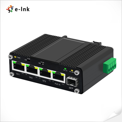 मिनी इंडस्ट्रियल 3-पोर्ट 10/100/1000T + 1-पोर्ट 100/1000X PoE स्प्लिटर फंक्शन के साथ SFP PD स्विच