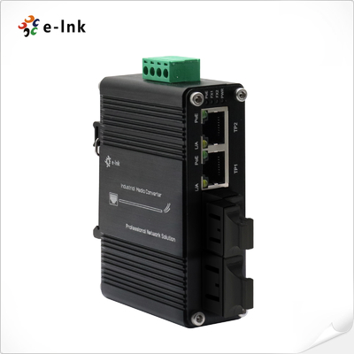 मिनी इंडस्ट्रियल 2-पोर्ट 10/100/1000T 802.3at PoE + 2-पोर्ट 100/1000Base-X SFP ईथरनेट स्विच 12~48VDC पावर बूस्टर फंक्शन के साथ
