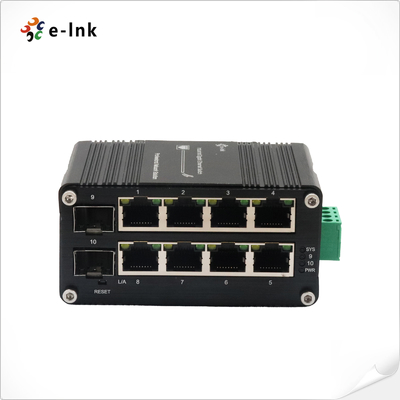 मिनी इंडस्ट्रियल प्रबंधित 8-पोर्ट 10/100/1000T + 2-पोर्ट 100/1000X SFP ईथरनेट स्विच 802.3x फ़्लो कंट्रोल का समर्थन करता है