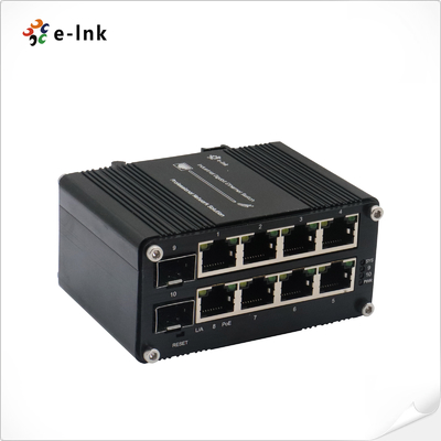 मिनी इंडस्ट्रियल मैनेज्ड 8-पोर्ट 10/100/1000T 802.3at PoE + 2-पोर्ट 100/1000X SFP ईथरनेट स्विच वेब प्रबंधन का समर्थन करता है