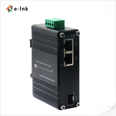मिनी इंडस्ट्रियल 1-पोर्ट 100/1000X SFP से 2-पोर्ट 10/100/1000T ईथरनेट मीडिया कनवर्टर फुल/हाफ-डुप्लेक्स, ऑटो-नेगोशिएशन का समर्थन करता है